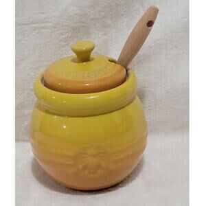 LE CREUSET Honey Pot Dijon Yellow with Lid and Dipper Stick